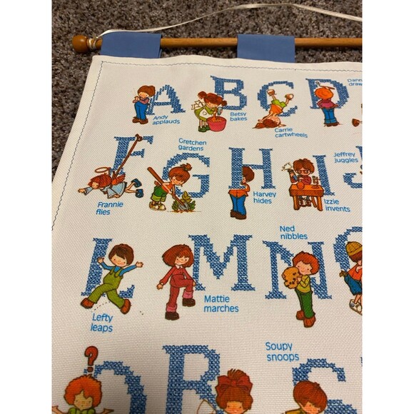 Alphabet Cross Stitch Needlepoint Hanging Decor Baby Nursery Playroom Vintage - Picture 4 of 12